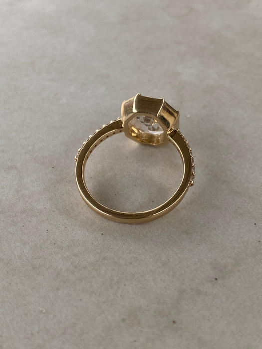 14K Gold 3.05 Carat Hexagon Old Mine-Cut Lab Diamond Ring