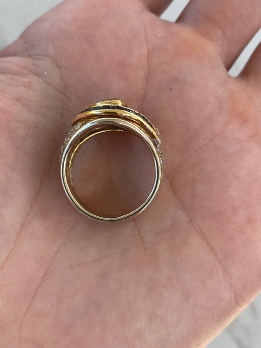 Vintage 18K Blue Sapphire Heart & Diamond Ring