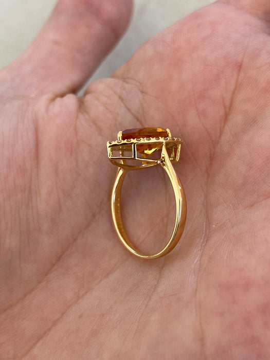 Vintage 18K Gold Citrine & Diamond Halo Ring | 1.85 Carat Pear Citrine