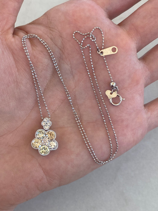 Vintage Platinum Bead Necklace with Articulated Natural Diamond Flower Charm