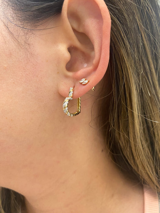 14K Natural Diamond Croissant Heart Huggie Hoops