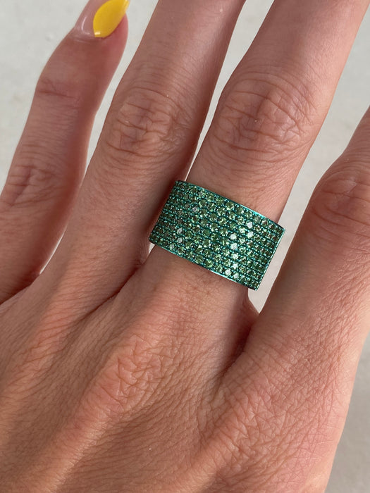 14K Gold Green Garnet Cigar Band Ring | 1.8 CTW Green Garnets | Size 6.5
