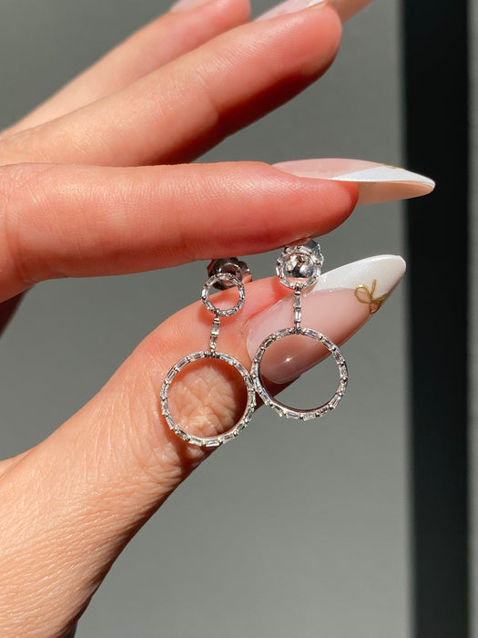 18K White Gold Diamond Baguette Dangle Earrings