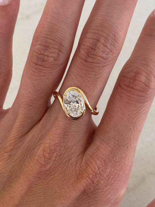 14K 2 Carat Wavy Oval Lab Diamond Ring