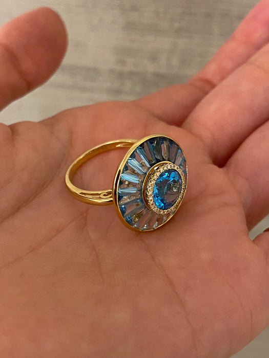 18k blue topaz diamond spinner ring size 6.5