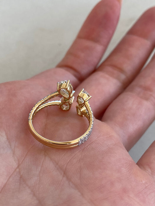 14K Gold Pear 1.75 Carat Lab Diamond Pear Double Band Ring with Open Front Design