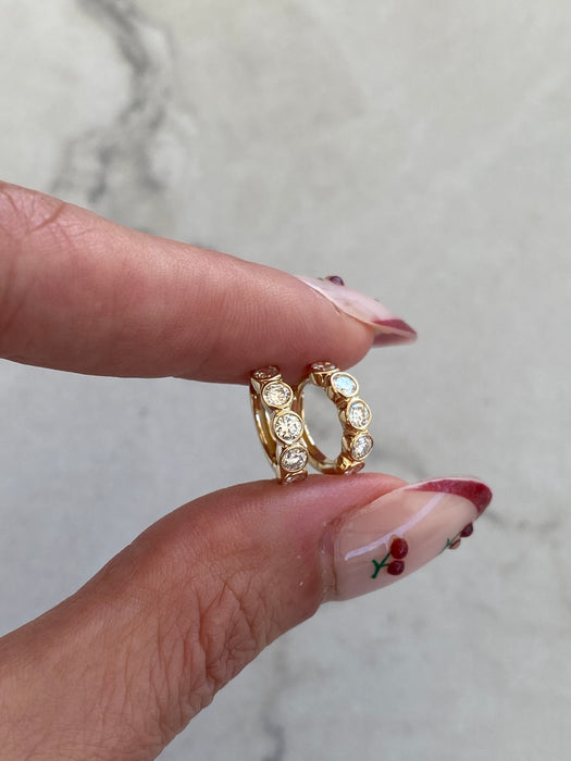 14K Bezel Set Lab Diamond Huggie Earrings
