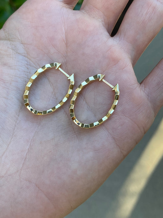 14k blue enamel diamond hexagon huggie hoop earrings