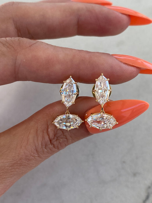 14K Gold 4.47 CTW Certified Marquise Lab Step Cut Diamond Drop Earrings