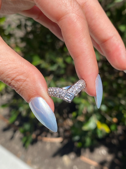 Vintage Platinum 900 1 Carat Diamond Chevron Ring Size 6.25