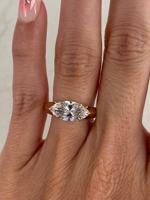 14K Gold 2.01 Carat East-West Marquise Lab Diamond Ring