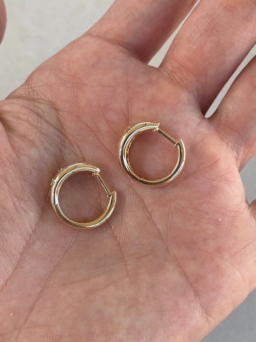 14K Gold Natural Diamond Rounded Flush Huggie Earrings