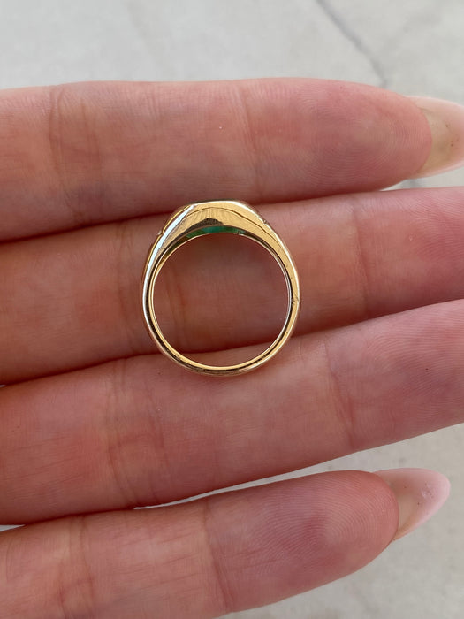 14K Gold Natural Oval Emerald & Diamond Star Pinky Ring