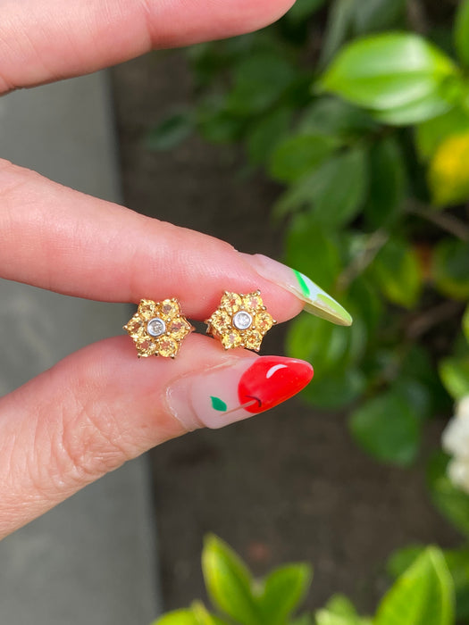 14k citrine and diamond flower stud earrings