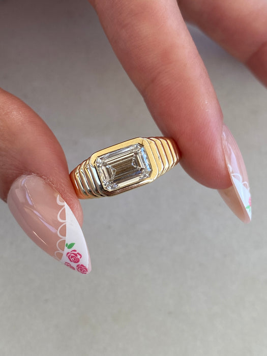 14K Gold IGI Certified 2 Carat Emerald Cut Lab Diamond Ring