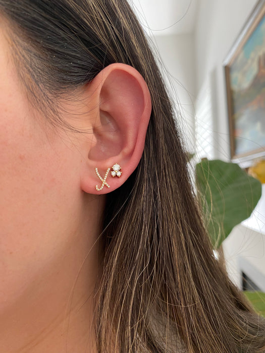 14k single earring diamond letter initial stud