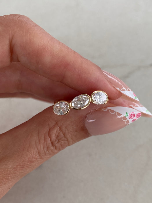 14K Gold Three Oval Lab Diamond Ring | 1.63 TCW