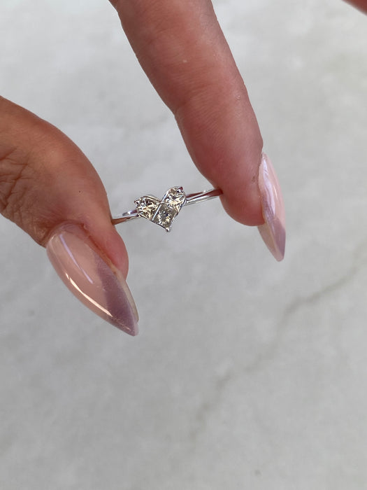 Vintage 18K White Gold Diamond Heart Ring | 0.50 TCW Natural Princess-Cut Diamonds