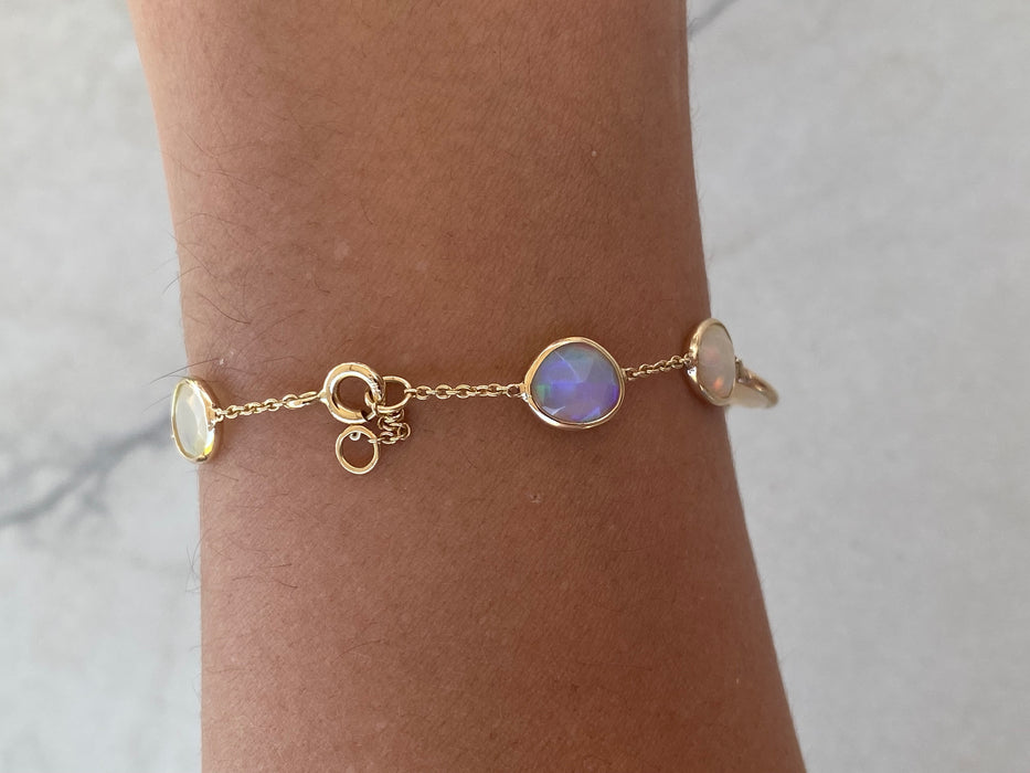 14K Natural Opal Bezel Station Bracelet