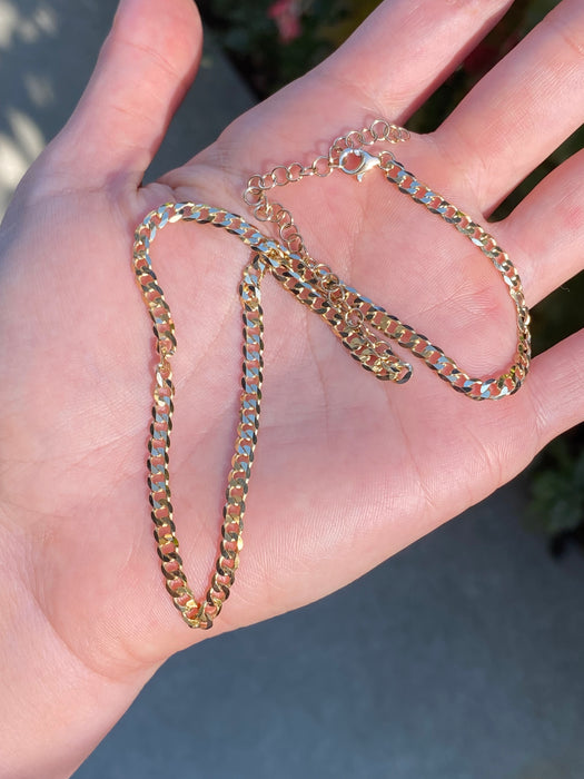 14K Solid Gold Curb Choker Necklace | Adjustable 12–15”