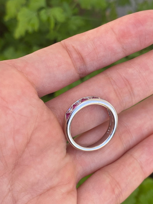Vintage Platinum 900 Ruby & Diamond Trillion Ring Size 6