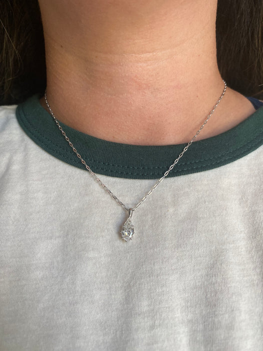 14K White Gold Paperclip Chain with 1.50 Carat Step Cut Lab Diamond Pendant