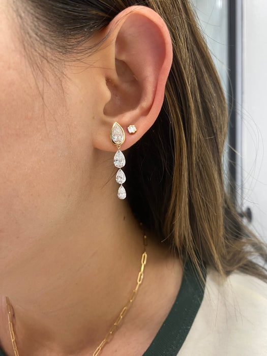 14K Gold 5.13 Carat Floating Pear Lab Diamond Drop Earrings