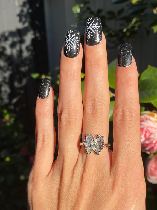 Platinum 900 yellow diamond butterfly ballerina ring size 6.25