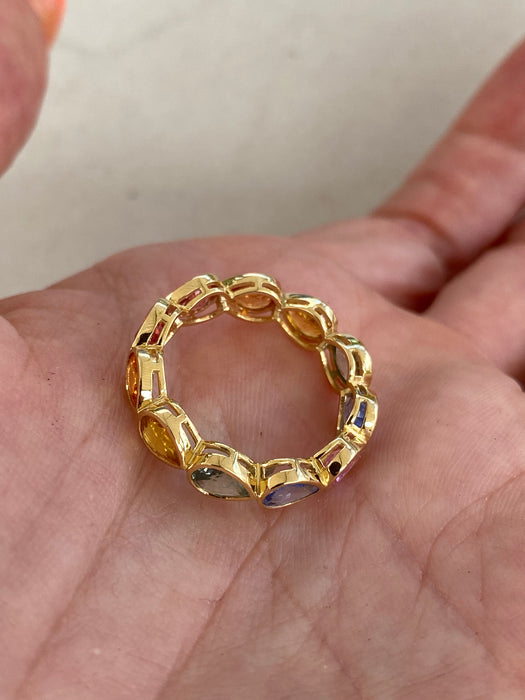 14K Gold 4.18 Carat  Sapphire Rainbow Eternity Ring Size 6