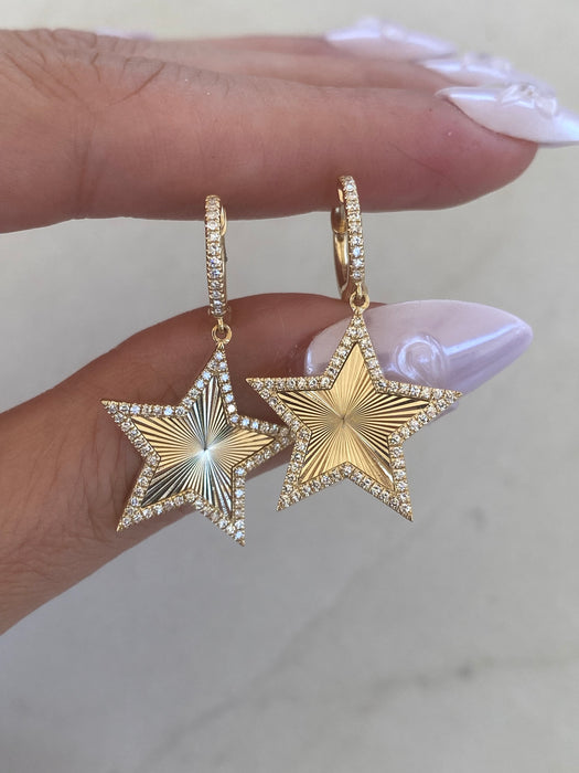 14K Natural Diamond Fluted Star Huggies