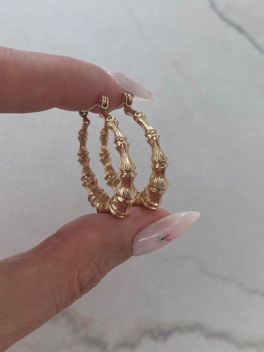 14K Vintage Bamboo Hoop Earrings