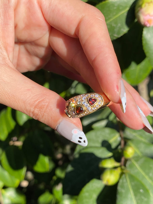 18k chubby donut garnet heart diamond ring size 7