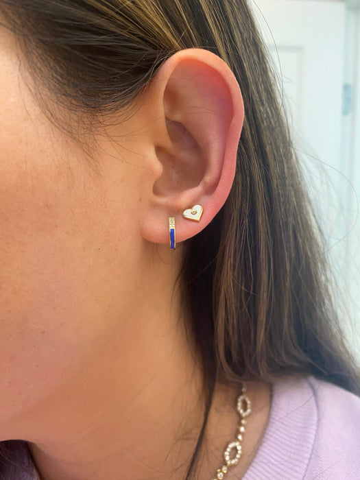 14k blue enamel diamond huggie earrings