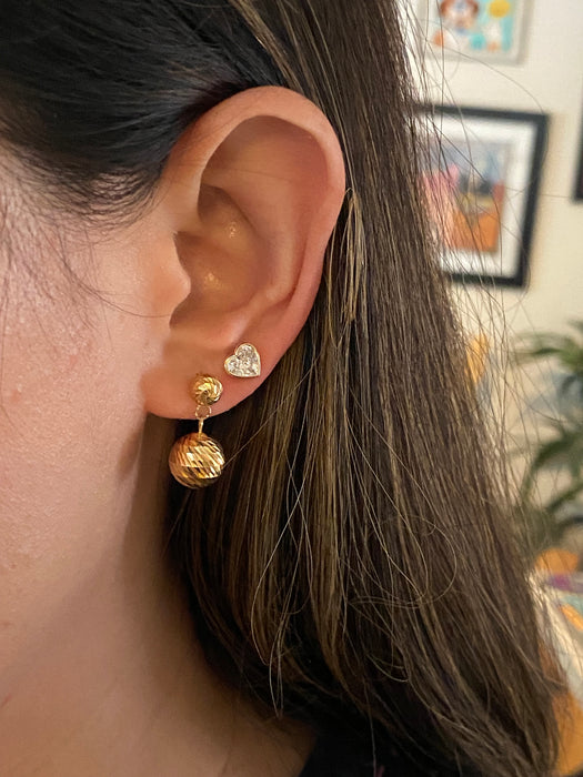 14K Gold Diamond Cut Bead Dangle Earrings – Textured Disco Ball Drop Earrings