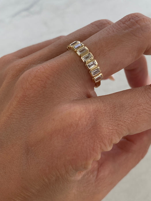 14K Gold Emerald Cut Lab Diamond Stacker Ring 1.20 CTW Bezel Set