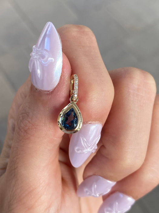 14K Gold London Blue Topaz & Diamond Pear Charm