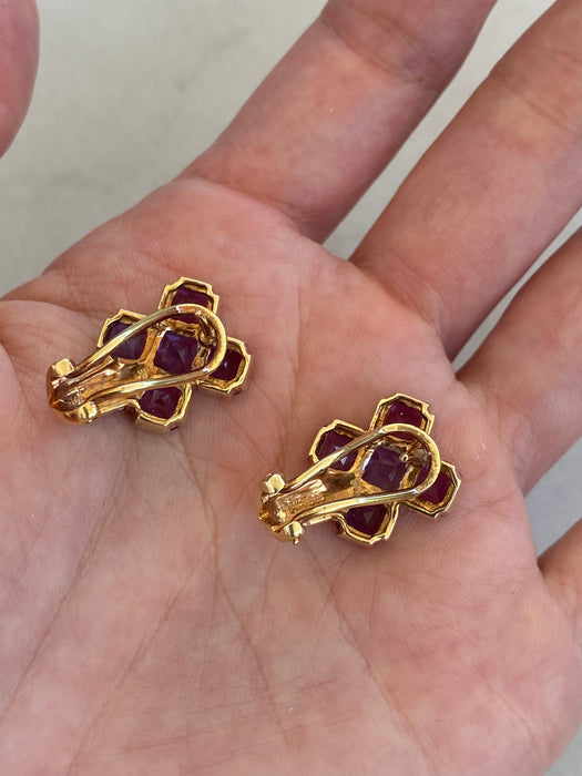 Vintage 14K Gold Checkerboard Cut Amethyst Omega Back Earrings