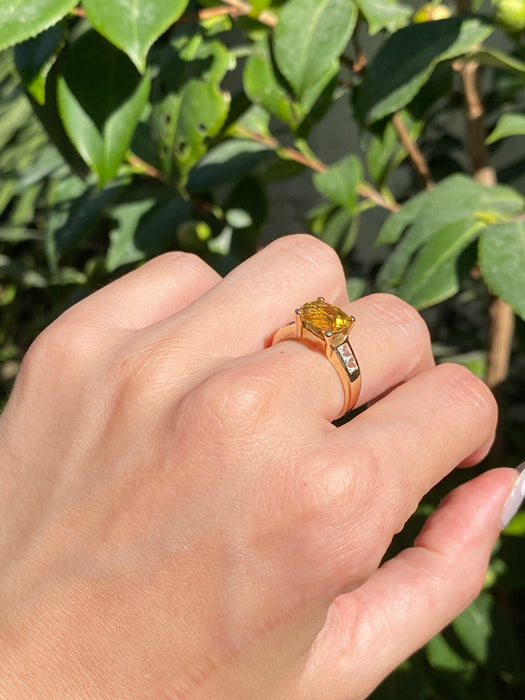 18k yellow heliodor and white topaz ring size 6.5