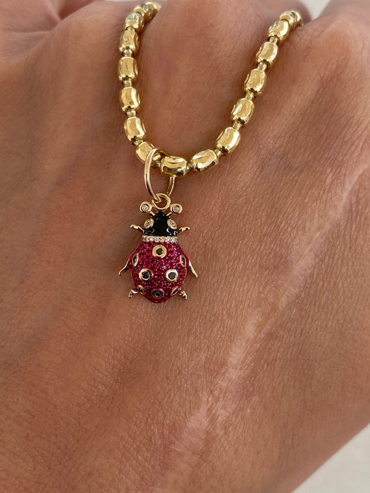 14K Gold Diamond & Ruby Ladybug Charm