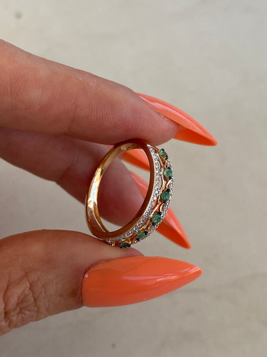 14K Rose Gold Emerald & Diamond Ring
