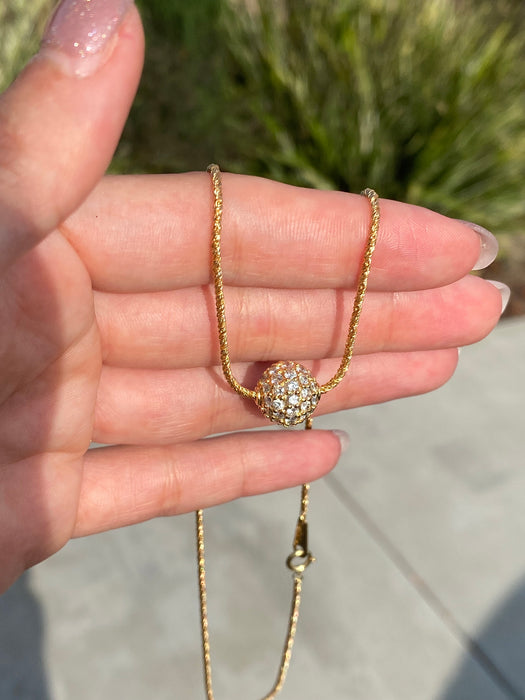 18k diamond ball charm on a chain necklace 16”