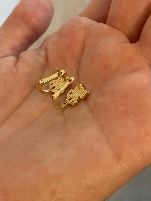 14K Gold Enamel Unicorn Huggie Earrings