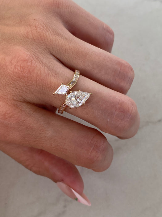 14K Step-Cut Pear & Kite Lab Diamond Bypass Ring