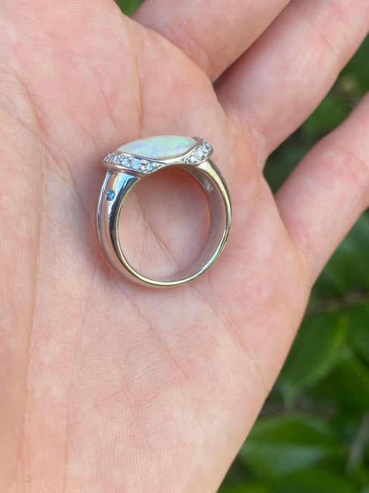 Platinum opal diamond ring size 7