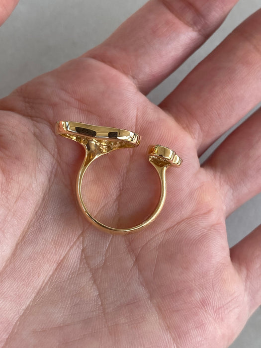 Vintage 18K Yellow Sapphire & Diamond Heart Ring Size 7