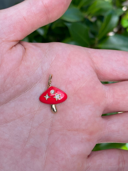 14k red enamel diamond mushroom charm