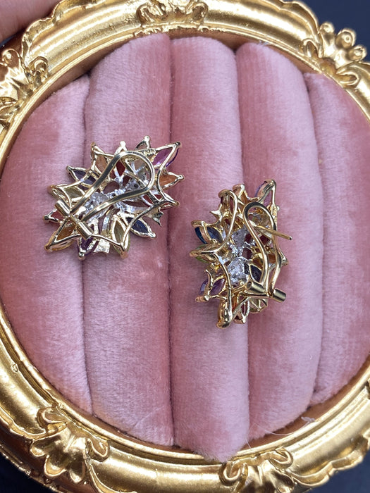 14k rainbow abstract bow omega back earrings