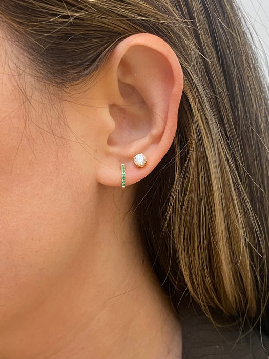 14K Gold 9MM Mini Emerald Huggie Earrings