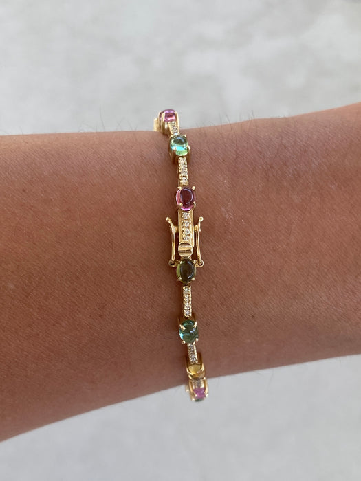 14K Natural Multicolor Tourmaline & Diamond Bracelet