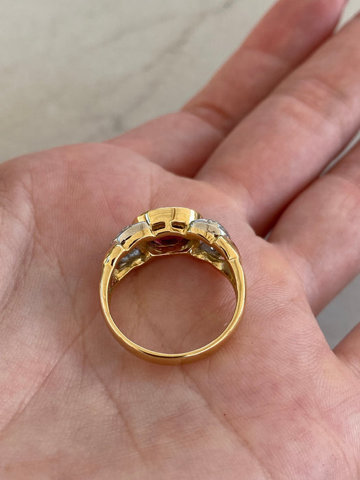 Vintage 18K Pink Tourmaline & Diamond Ring